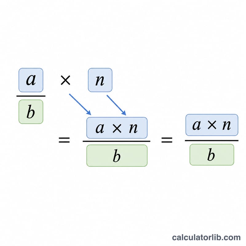 Diagram showing a/b times n equals (a times n) over b