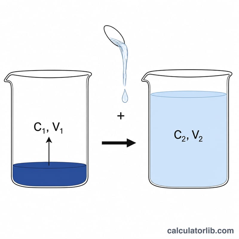 Concentrated stock solution being diluted into a larger, lighter solution