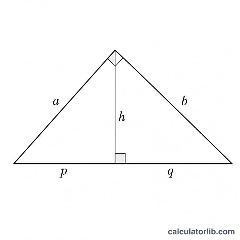 Right triangle with altitude dividing the hypotenuse into segments p and q