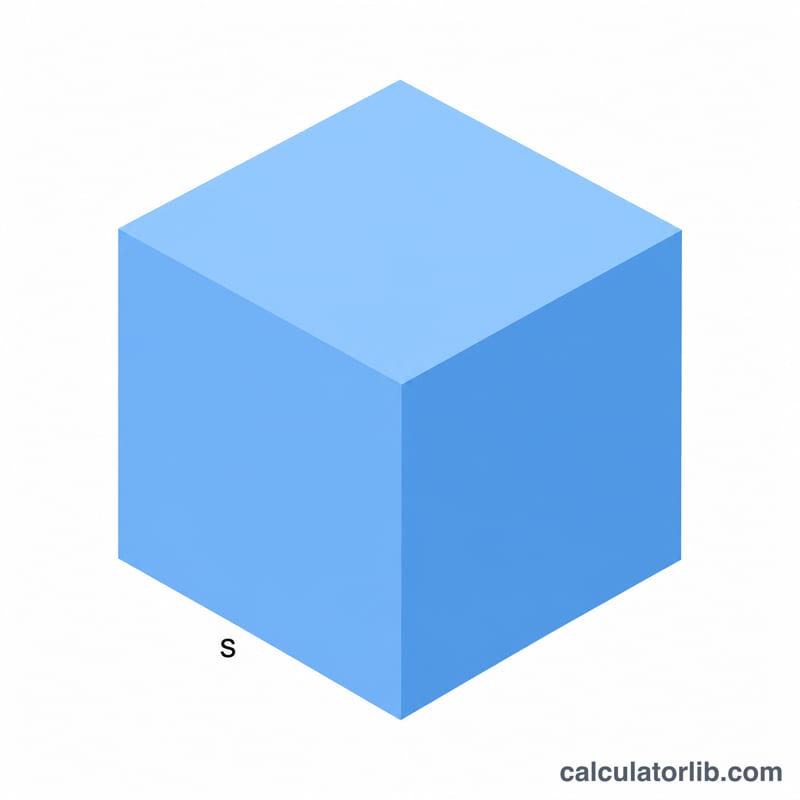 Cube with one edge labeled s representing side length