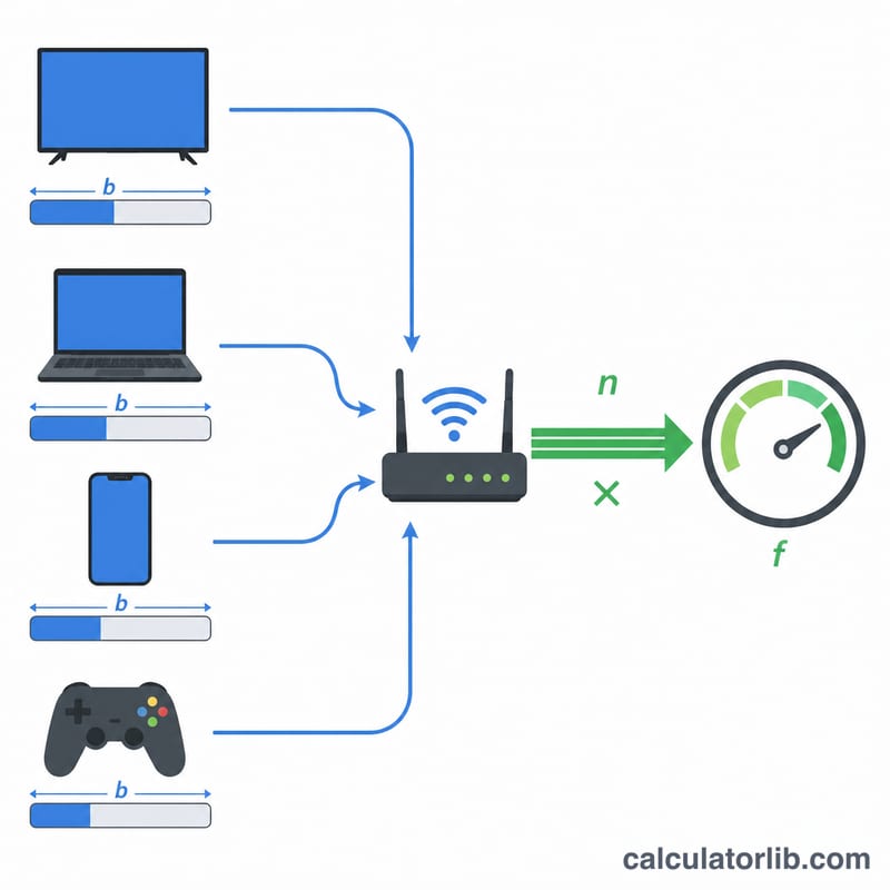 Bandwidth from several devices summing into a router and a total required speed