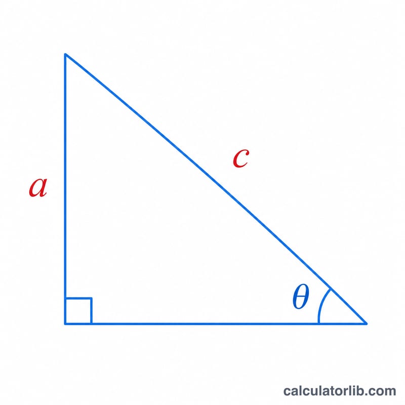 Right triangle showing sine as opposite over hypotenuse with angle theta