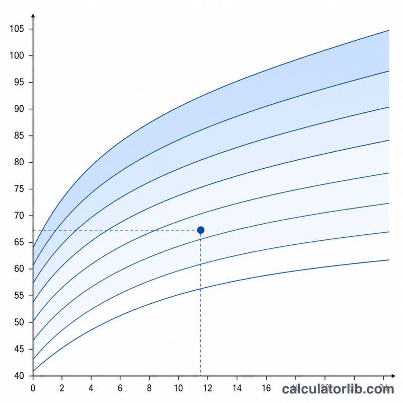 Growth chart with percentile curves and a baby's plotted length point