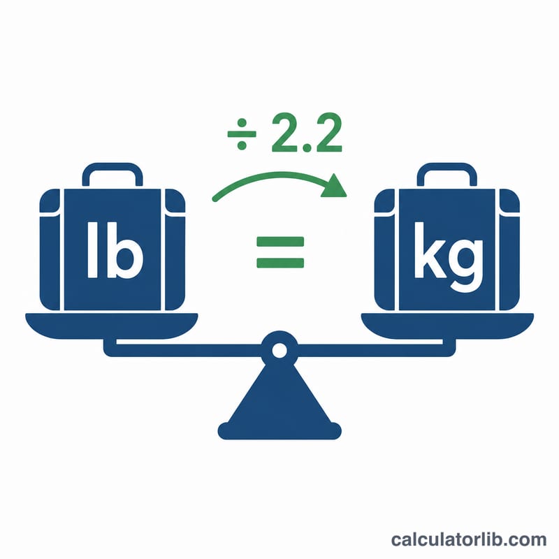 Suitcase weight converting from pounds to kilograms by dividing by 2.2