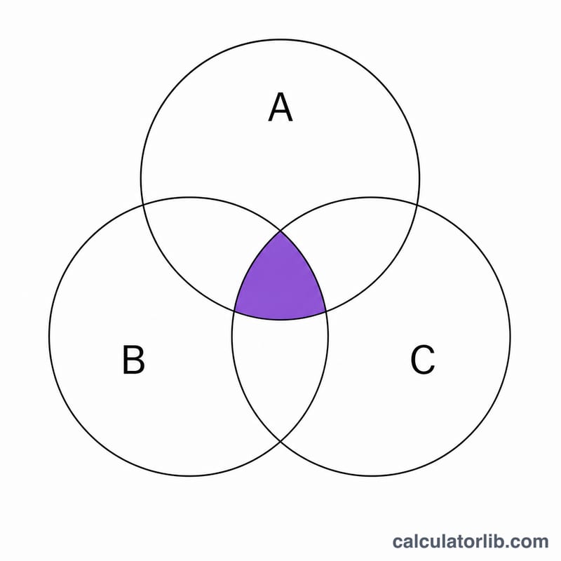 Three overlapping circles labeled A, B, C with the central intersection highlighted