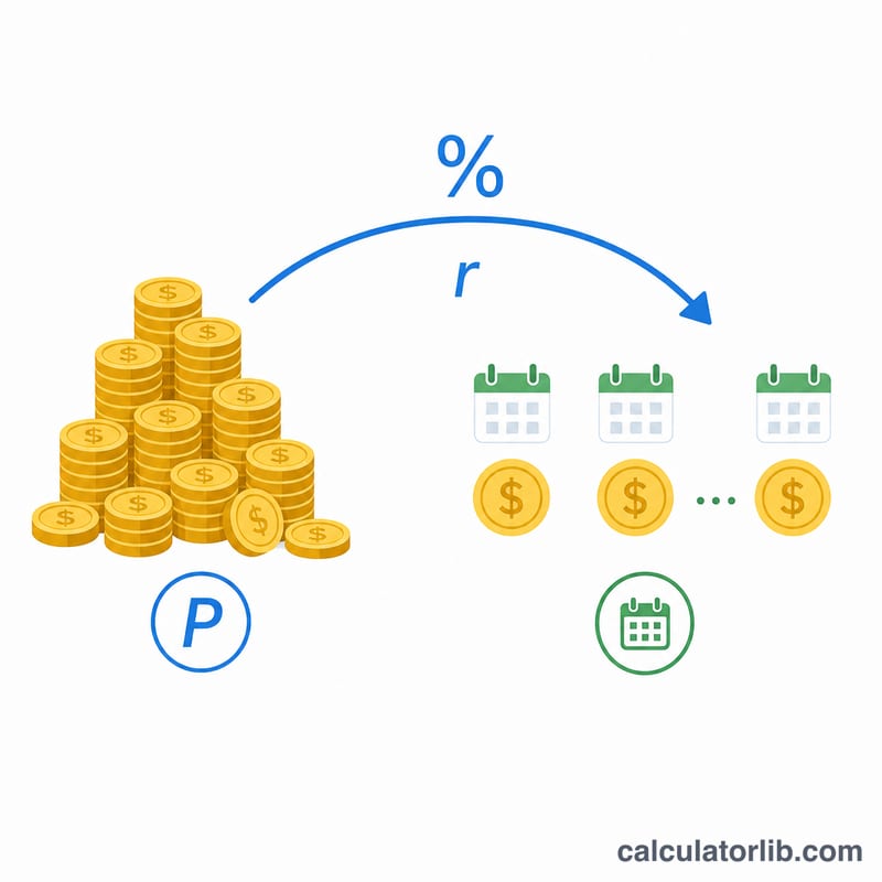 Diagrama que muestra un depósito de capital que genera ingresos mensuales recurrentes a partir de los intereses
