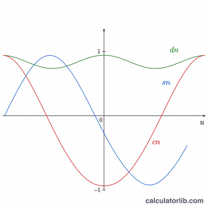 Graphs of Jacobi elliptic functions sn, cn and dn plotted against u