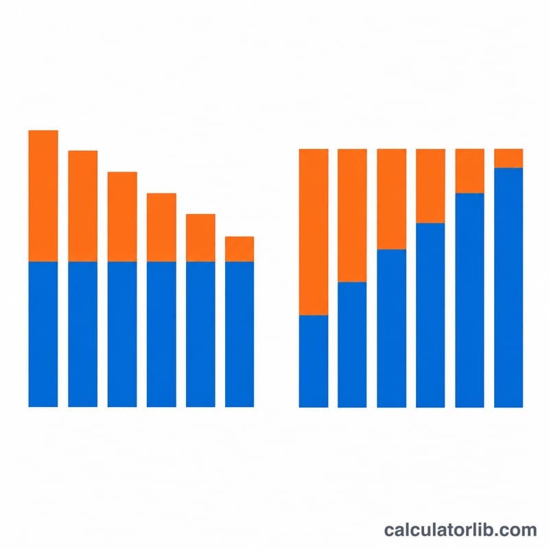 Bar chart comparing equal-principal versus equal-payment loan structures over time