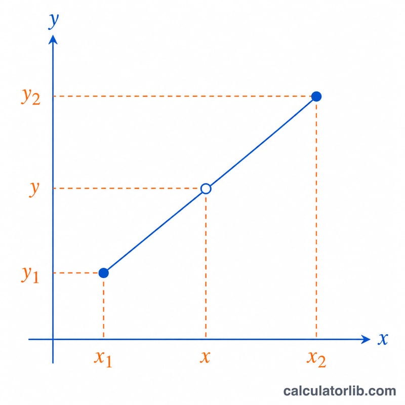 Two known points connected by a straight line with an interpolated point between them