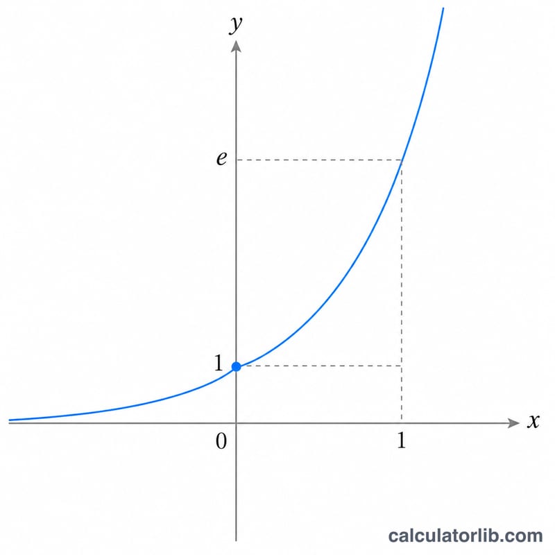 Graph of the exponential function y = e^x rising steeply and crossing the y-axis at 1
