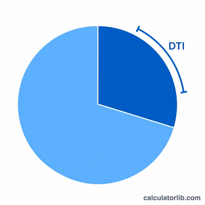 Pie chart showing monthly income split into debt payments capped by a DTI limit and remaining free income