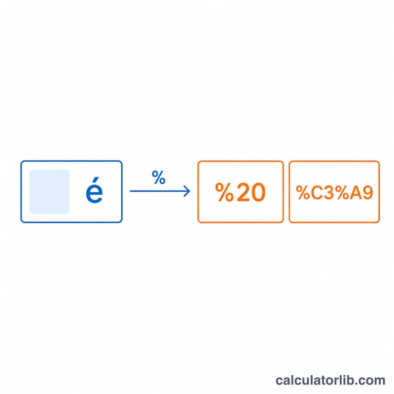 Diagram showing a space character mapped to percent-encoded bytes