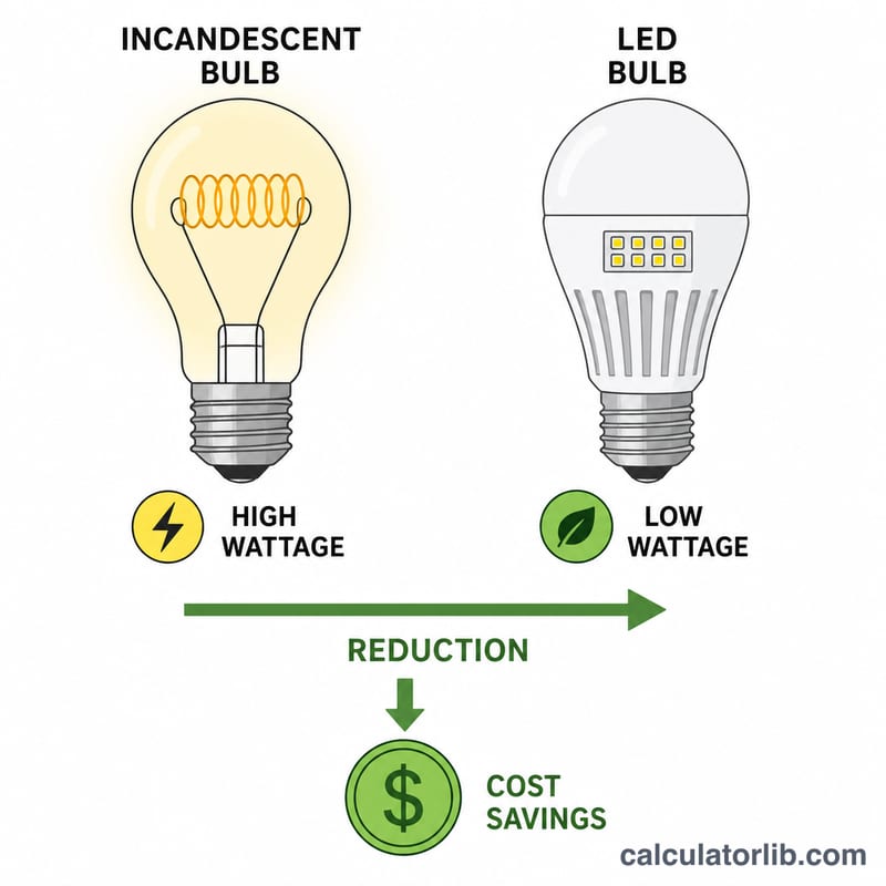 Bóng đèn sợi đốt so với bóng đèn LED thể hiện chênh lệch công suất và mức tiết kiệm điện