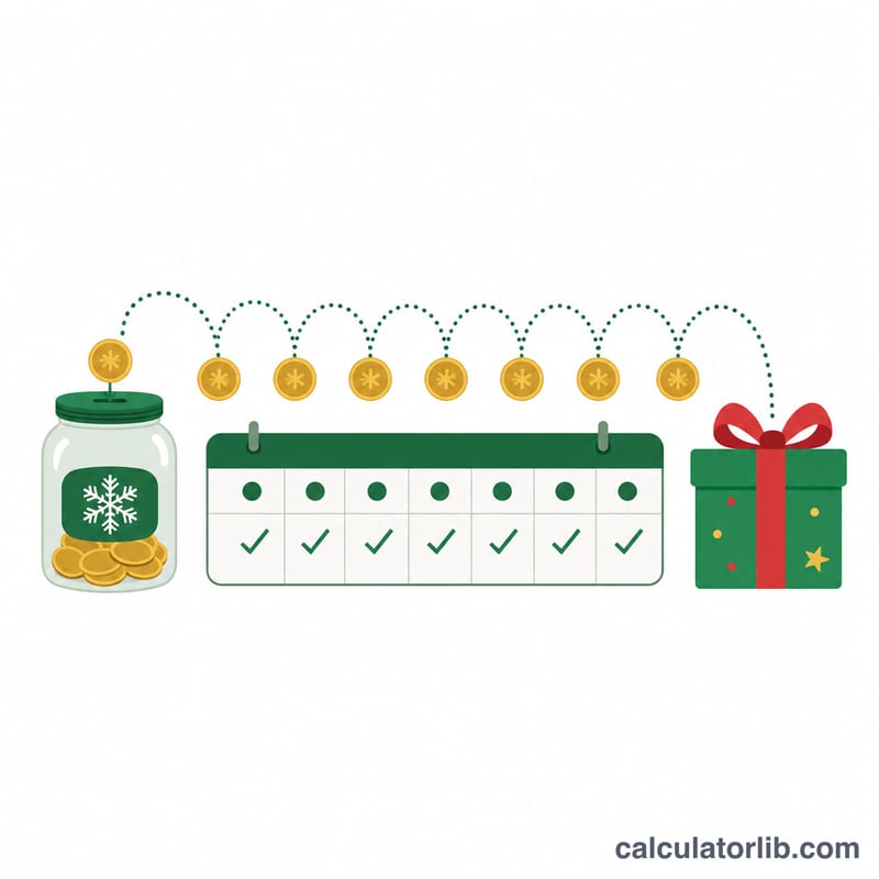 Calendario de depósitos semanales que se acumulan en un frasco de ahorros navideños