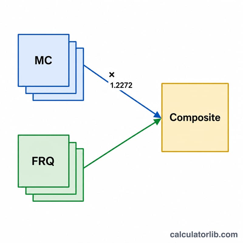 Diagram showing multiple-choice points and free-response points combining into a composite score