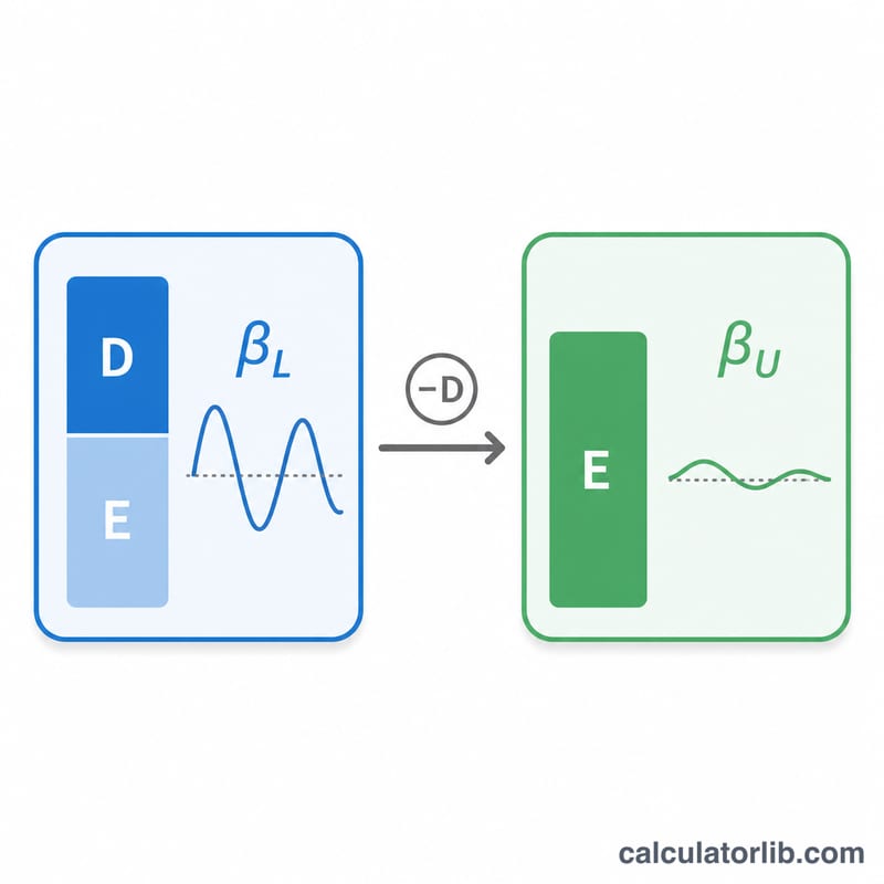 Diagram contrasting levered beta including debt risk with unlevered beta showing pure business risk