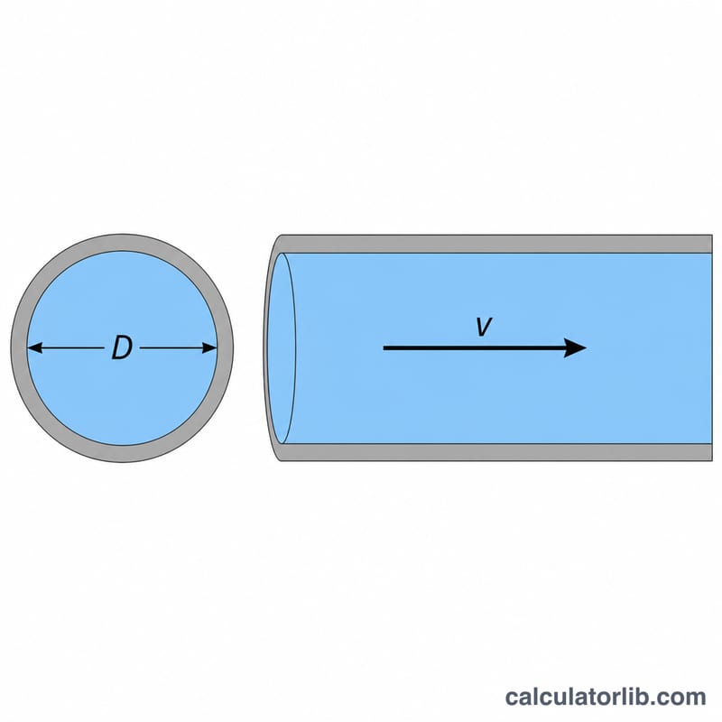 Pipe with inside diameter D and a flow velocity arrow v