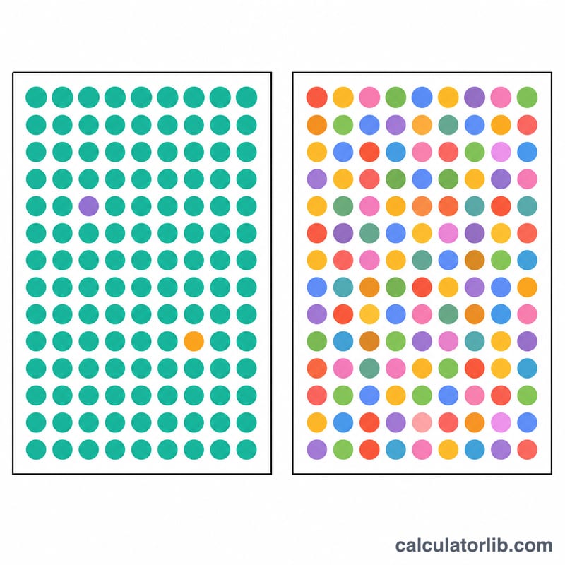 Dos comunidades de formas de colores que muestran baja y alta diversidad de especies