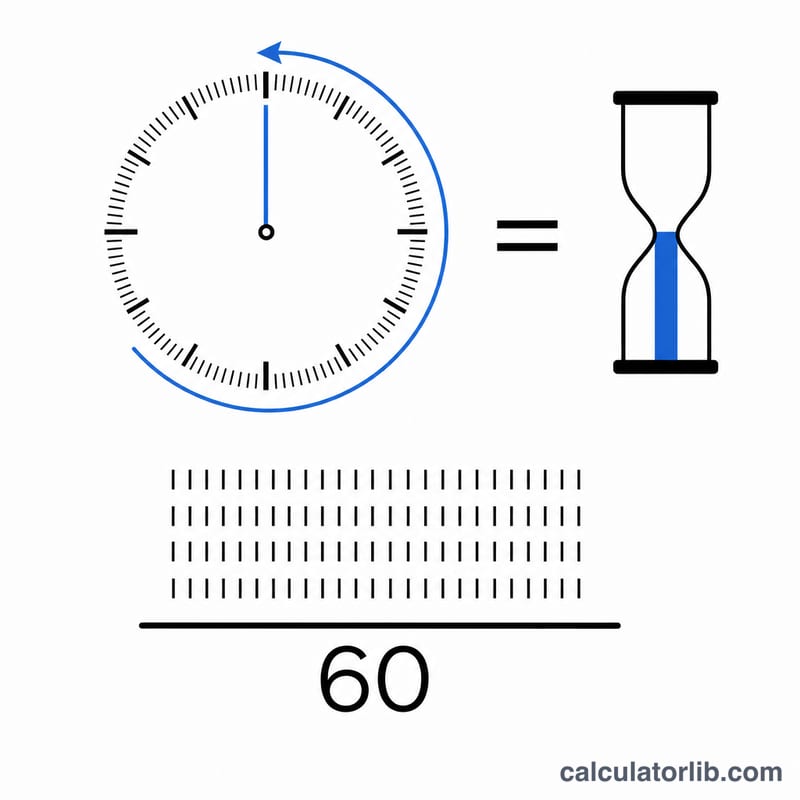 Schéma montrant que 60 graduations de minutes égalent une heure par division par 60