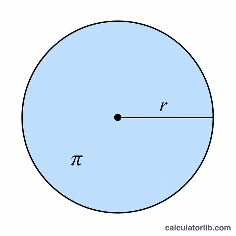 Circle showing radius r from center to edge with shaded interior representing area