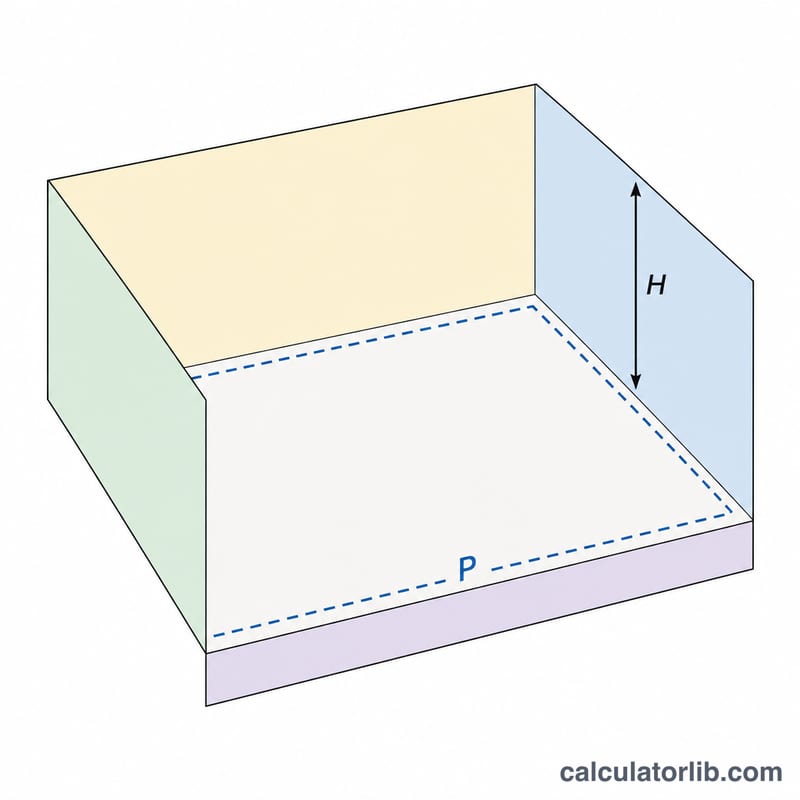 Isometric room showing perimeter P around the floor and wall height H