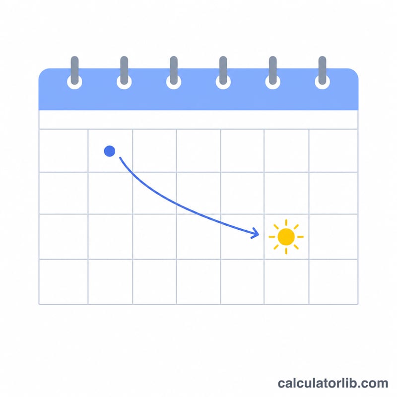 Calendar with today's date and the last school day marked, arrow spanning the gap between them