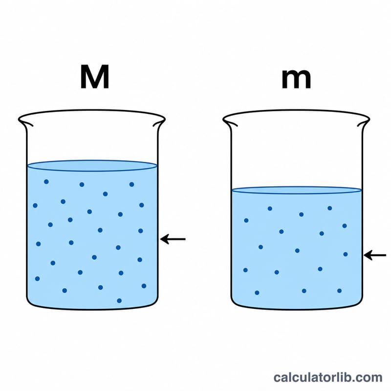 Comparison of molarity defined per liter of solution versus molality defined per kilogram of solvent