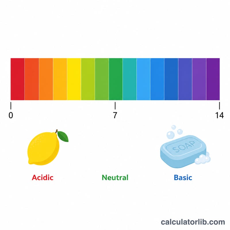 pH scale from 0 to 14 showing acidic, neutral, and basic regions