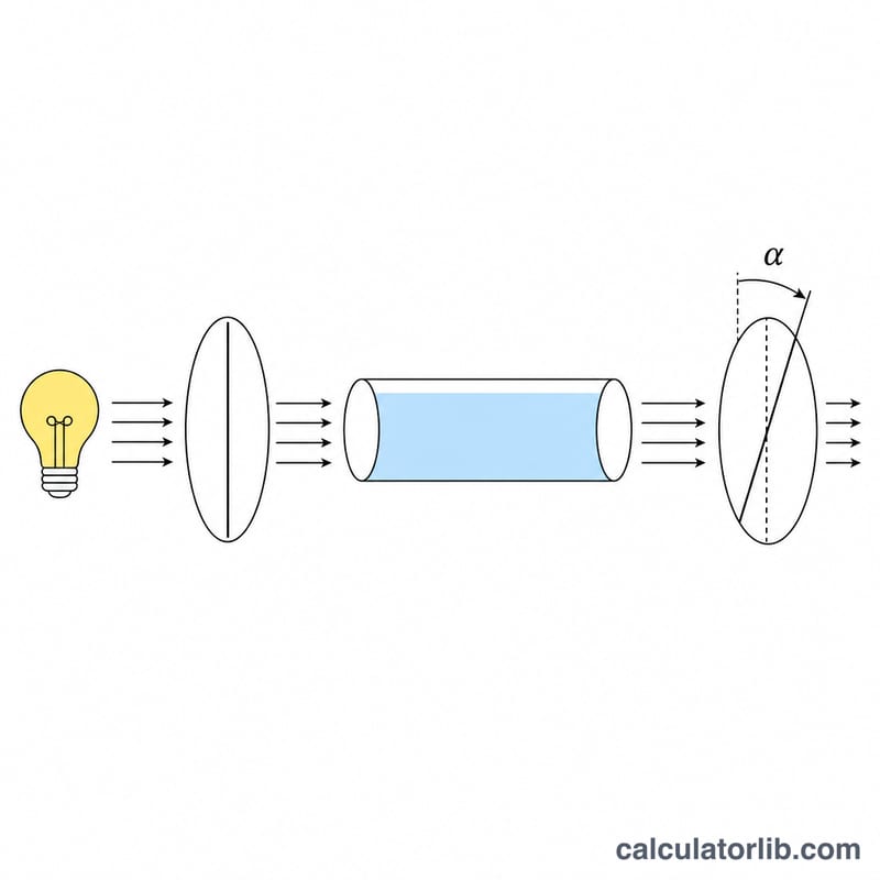 Polarized light rotating as it passes through a sample tube in a polarimeter