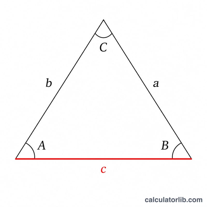 Triangle with included side c between angles A and B, third angle C at the top