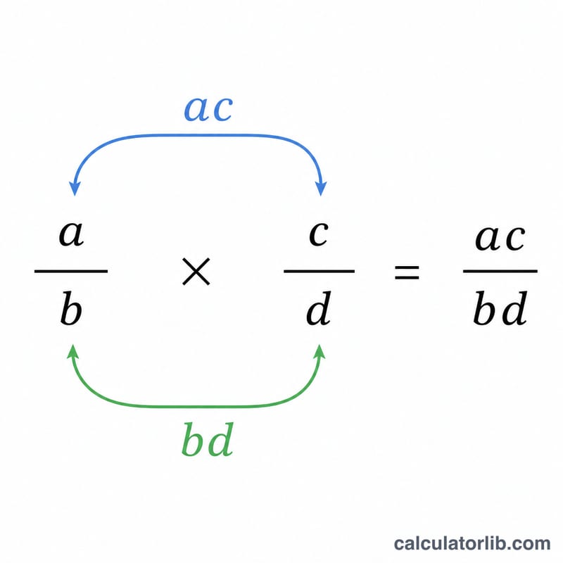 Two fractions being multiplied by combining numerators and denominators