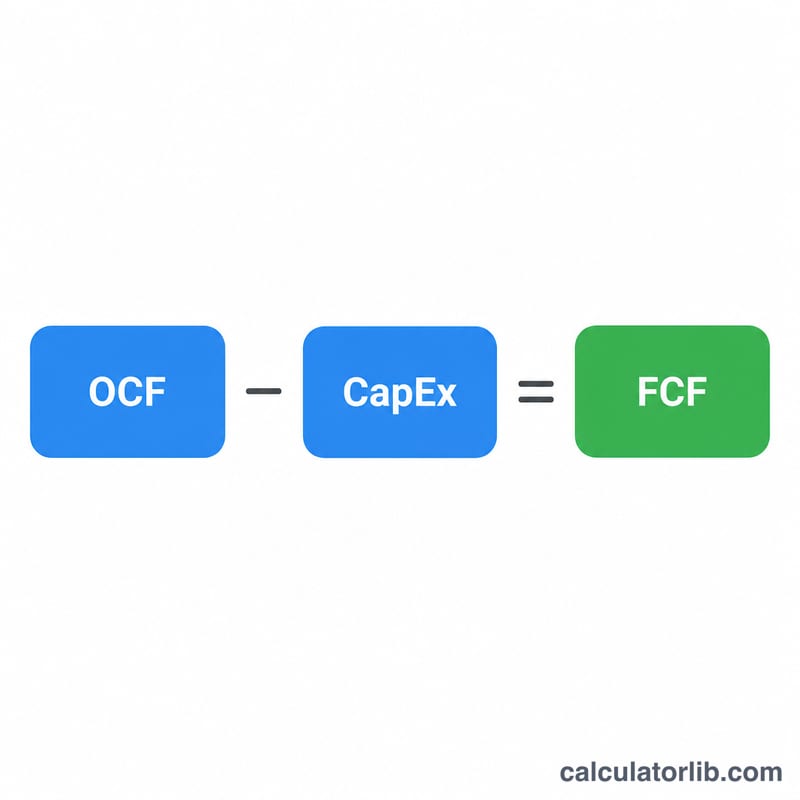 Diagram showing operating cash flow minus capital expenditures equals free cash flow