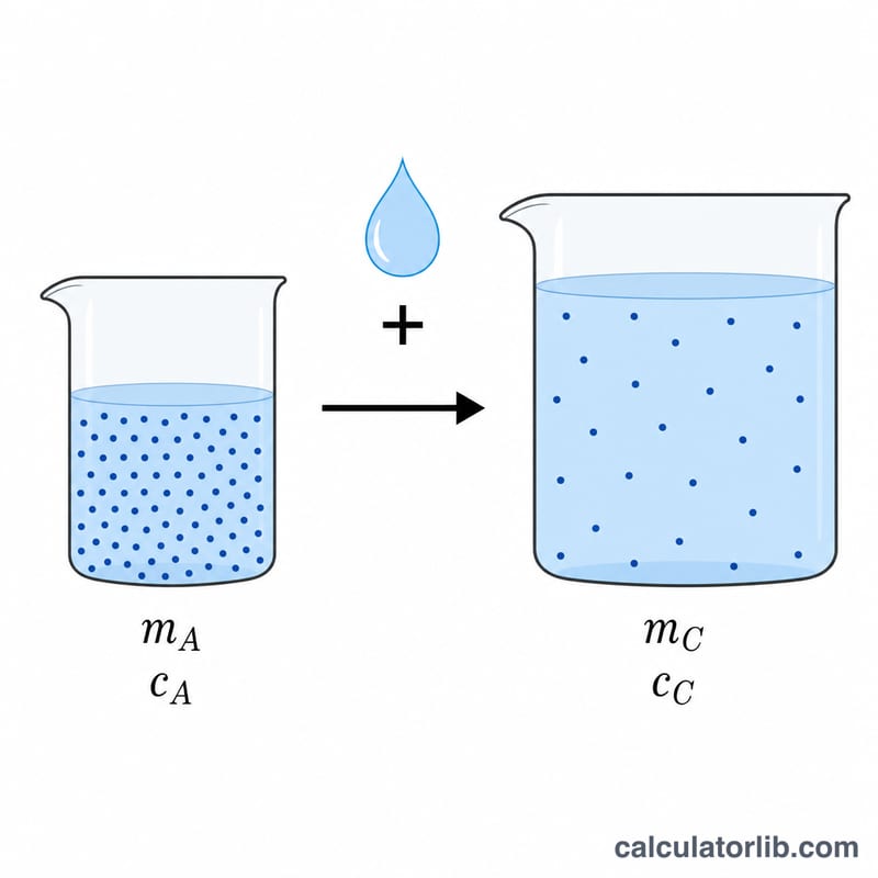 Two beakers showing concentrated saline being diluted by adding water to lower concentration