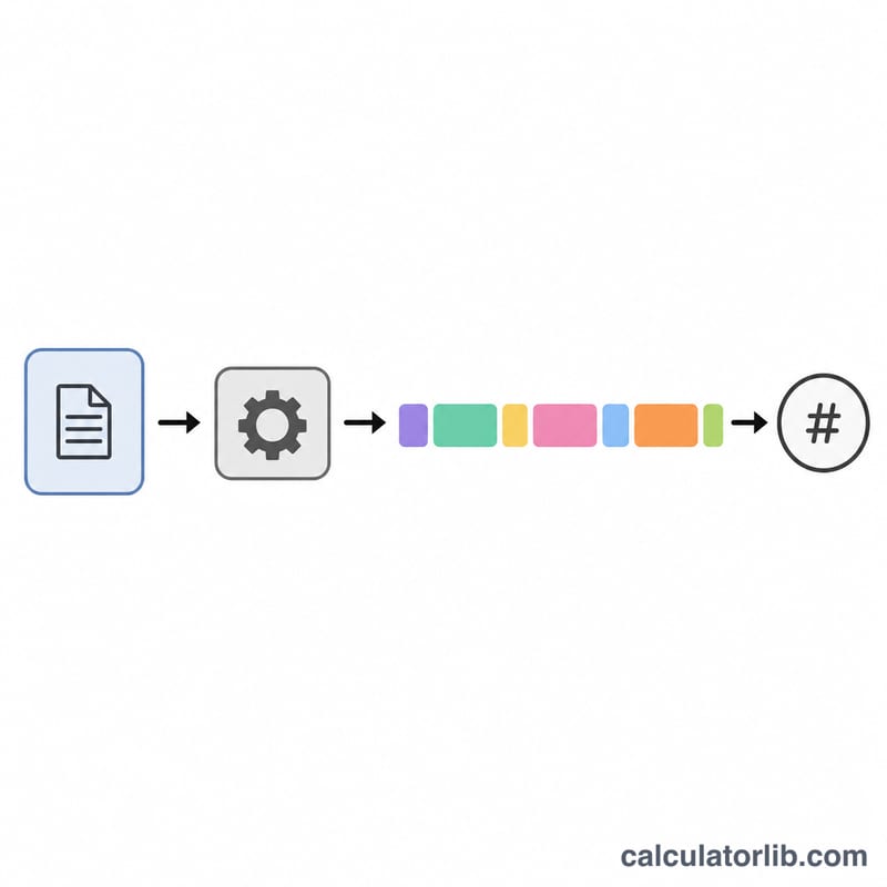 Diagram showing input text split into colored token chunks then counted