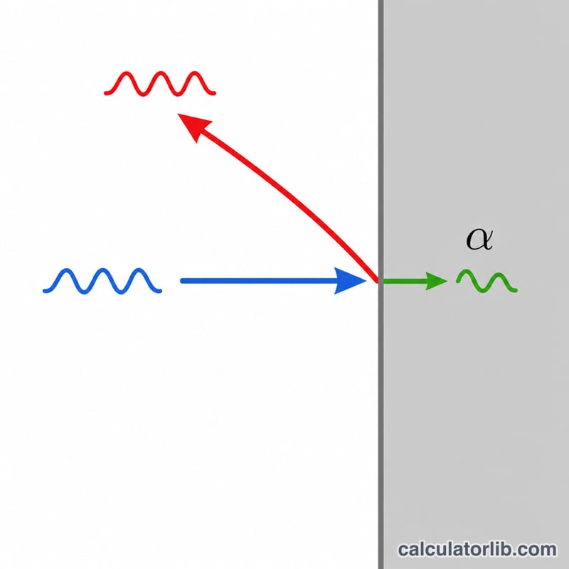 Sound wave hitting a surface, splitting into reflected and absorbed energy