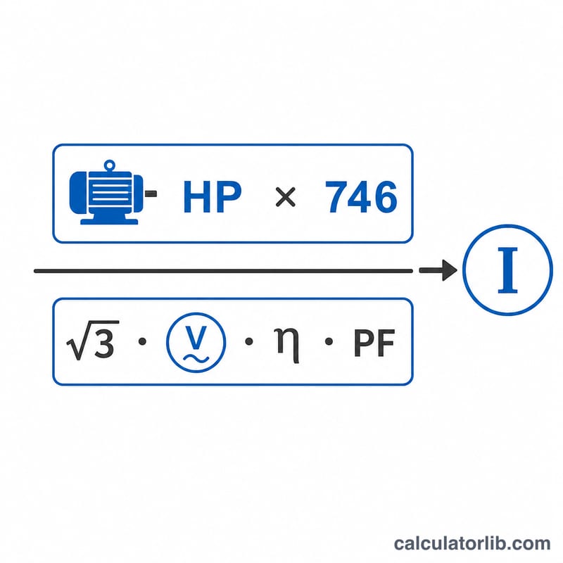 Diagram of three-phase motor full load current formula components
