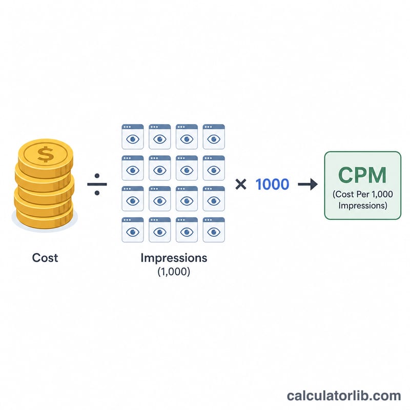 Diagram showing ad cost divided by impressions times one thousand