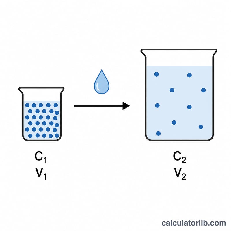 Two beakers showing concentrated acid being diluted with water into a larger volume