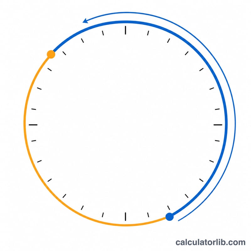 Circular 24-hour clock showing an arc from bedtime to wake time crossing midnight