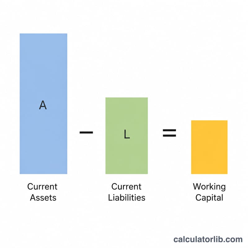 Diagram showing current assets minus current liabilities equals working capital