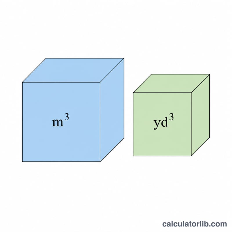 Comparison of a one-meter cube and a one-yard cube showing relative volume