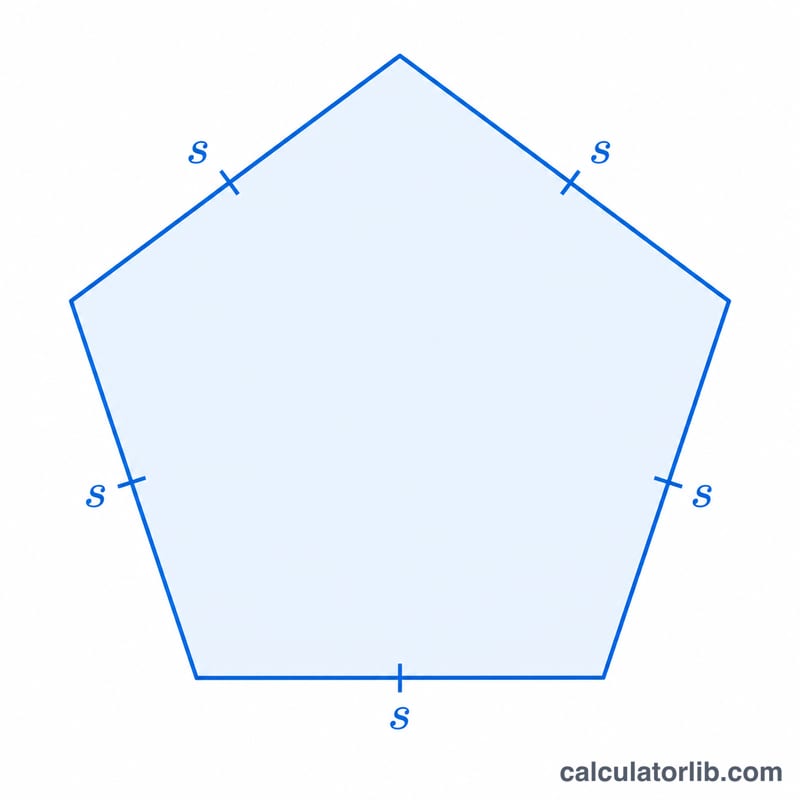 Regular pentagon with five equal sides each labeled s