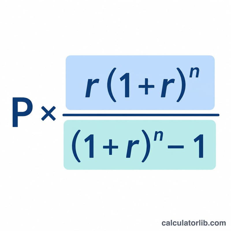 Diagram breaking down the PMT formula into principal, numerator and denominator parts