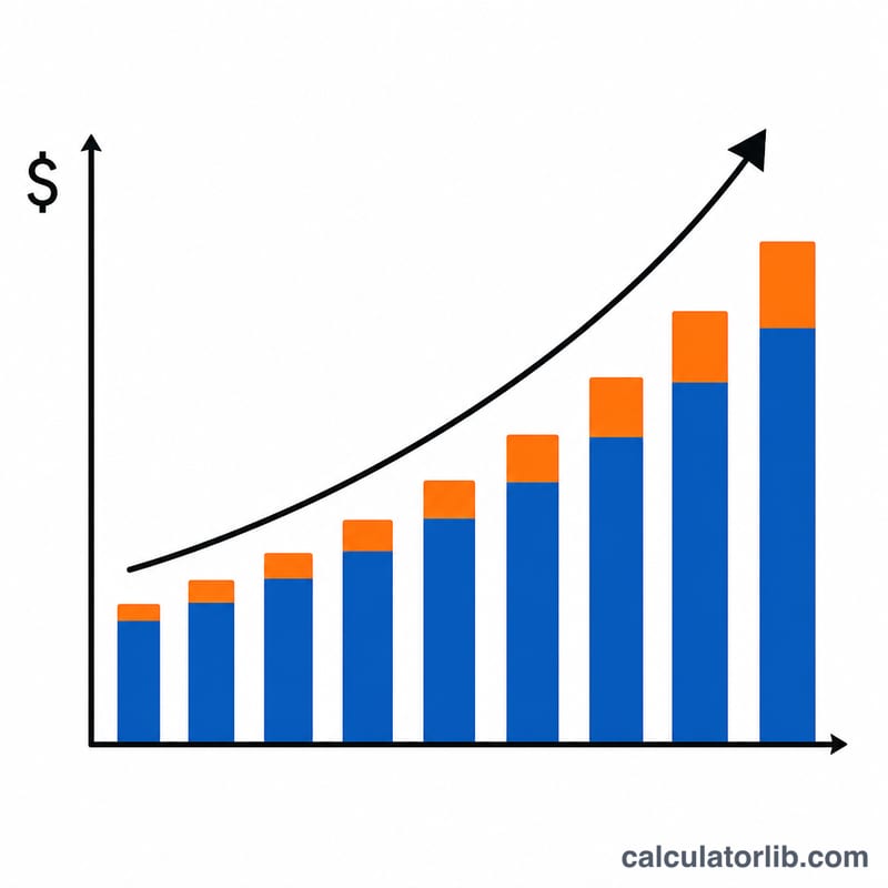 Flat bar chart showing principal growing each month with stacked interest blocks
