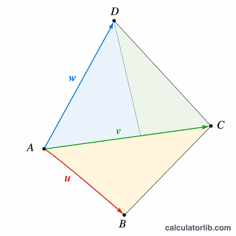 Tetrahedron with vertex A and three edge vectors u, v, w pointing to B, C, D