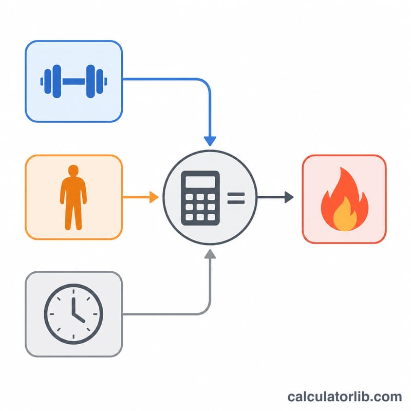 Diagram of weightlifting inputs combining into calories burned