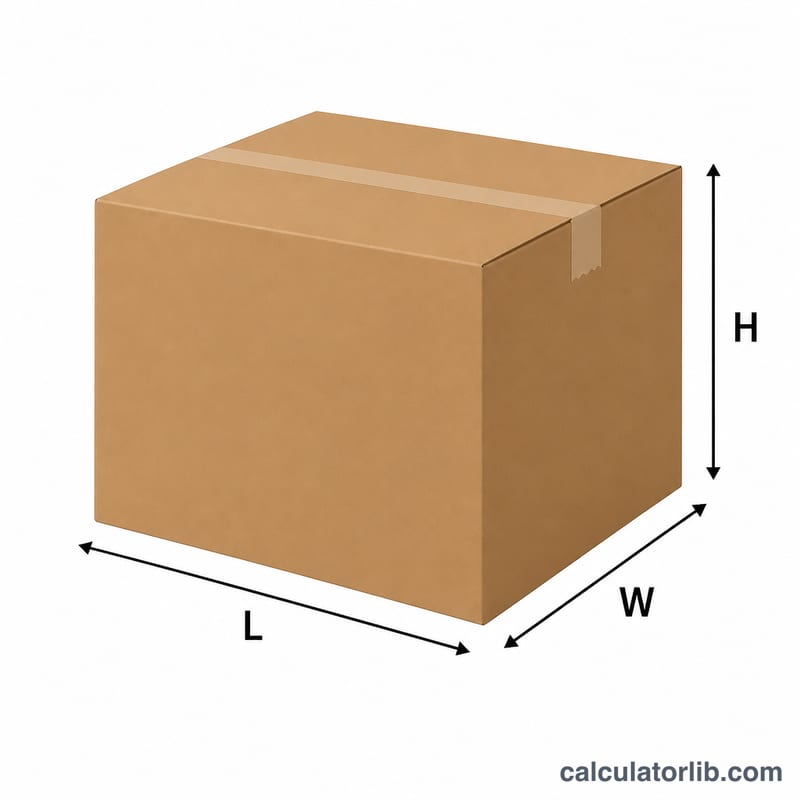 Shipping carton with length, width and height dimensions labeled