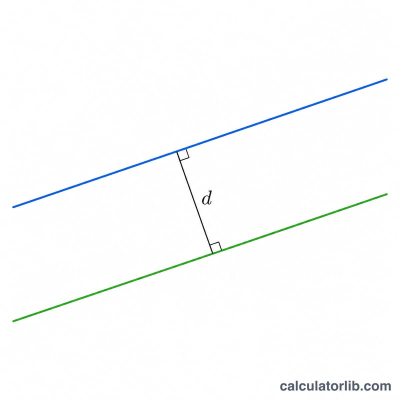 Two parallel lines on a coordinate plane with a perpendicular segment showing distance d