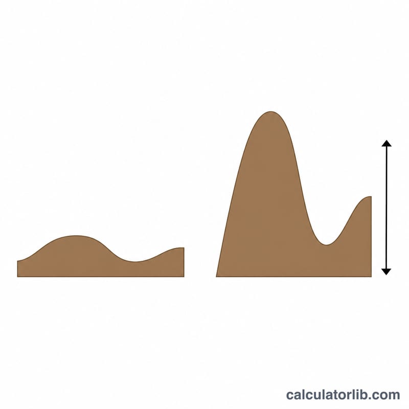 Two topographic profiles of the same terrain, one with true scale and one vertically exaggerated