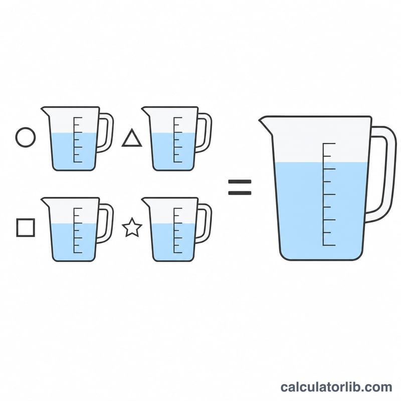 Diagram showing four quart containers equaling one gallon container